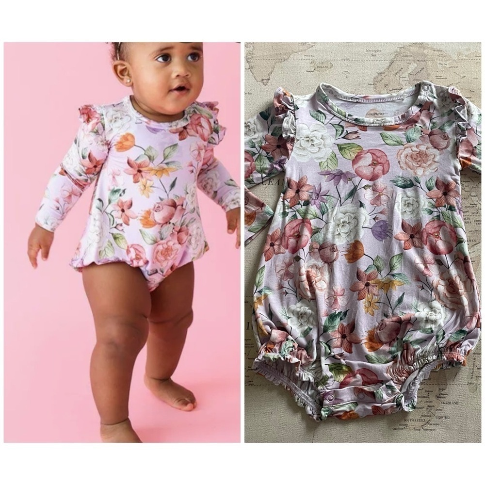 Posh Peanut Ruffle Bubble Romper Long Sleeve Floral Kids One Piece Size 2T